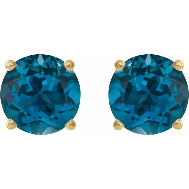 14K Yellow 8 mm Natural London Blue Topaz Stud Earrings