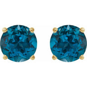 14K Yellow 7 mm Natural London Blue Topaz Stud Earrings