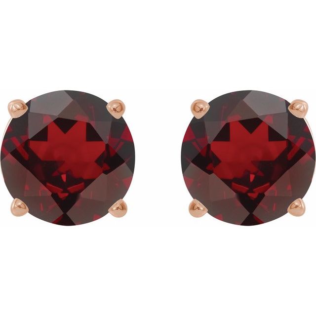 14K Rose 7 mm Natural Mozambique Garnet Stud Earrings