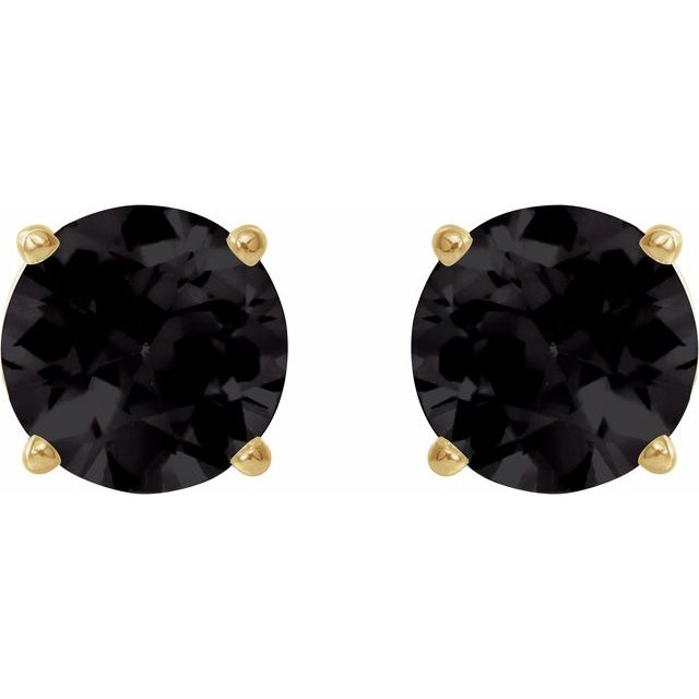 14K Yellow 8 mm Natural Black Onyx Stud Earrings