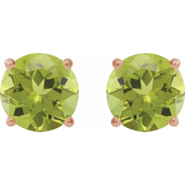 14K Rose 8 mm Natural Peridot Stud Earrings