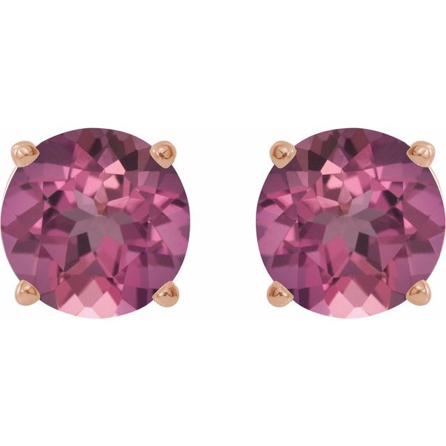 14K Rose 6 mm Natural Pink Tourmaline Stud Earrings