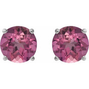 Platinum 6 mm Natural Pink Tourmaline Stud Earrings