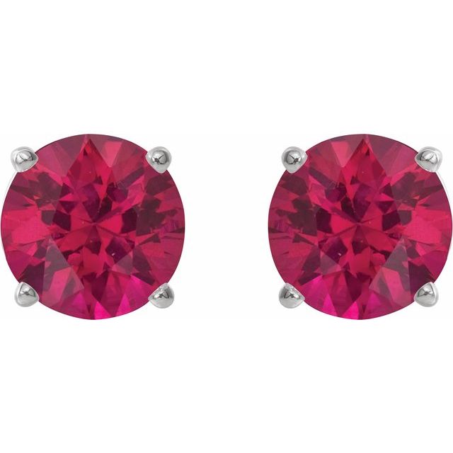 Sterling Silver 7 mm Lab-Grown Ruby Stud Earrings