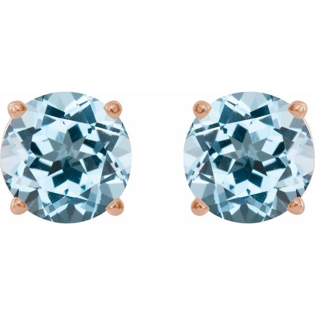 14K Rose 8 mm Natural Sky Blue Topaz Stud Earrings