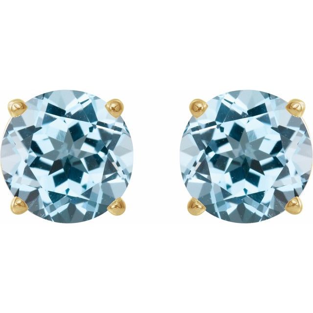 14K Yellow 8 mm Natural Sky Blue Topaz Stud Earrings