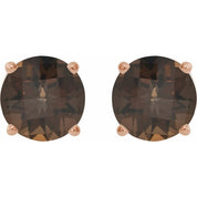 14K Rose 8 mm Natural Smoky Quartz Stud Earrings