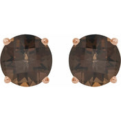 14K Rose 8 mm Natural Smoky Quartz Stud Earrings