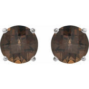 Sterling Silver 8 mm Natural Smoky Quartz Stud Earrings