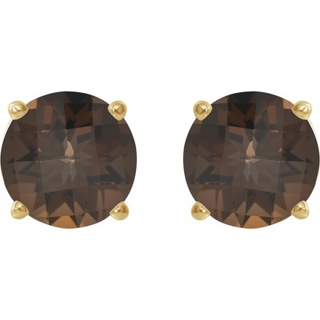 14K Yellow 8 mm Natural Smoky Quartz Stud Earrings