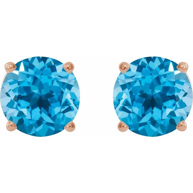 14K Rose 8 mm Natural Swiss Blue Topaz Stud Earrings