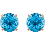 14K Rose 7 mm Natural Swiss Blue Topaz Stud Earrings