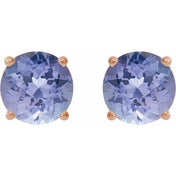14K Rose 7 mm Natural Tanzanite Stud Earrings