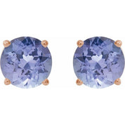 14K Rose 7 mm Natural Tanzanite Stud Earrings