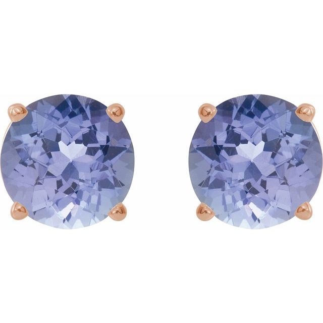 14K Rose 7 mm Natural Tanzanite Stud Earrings