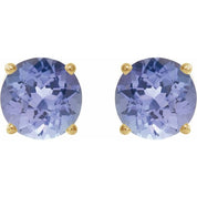 14K Yellow 7 mm Natural Tanzanite Stud Earrings