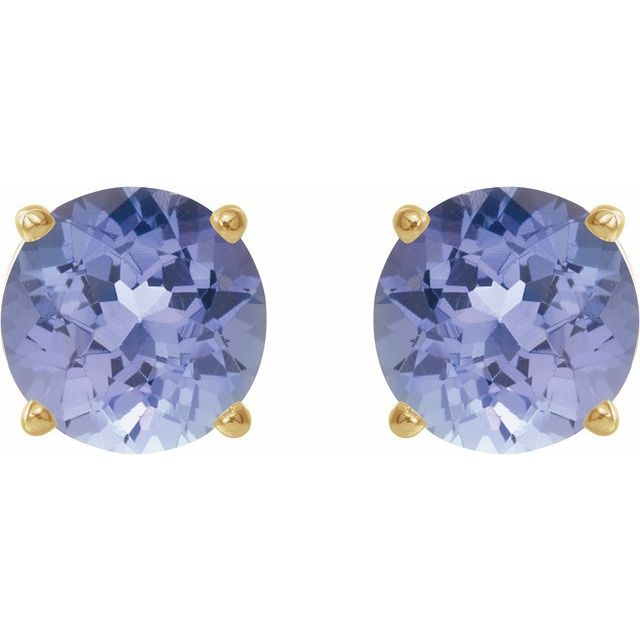 14K Yellow 7 mm Natural Tanzanite Stud Earrings