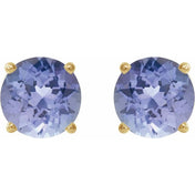 14K Yellow 7 mm Natural Tanzanite Stud Earrings