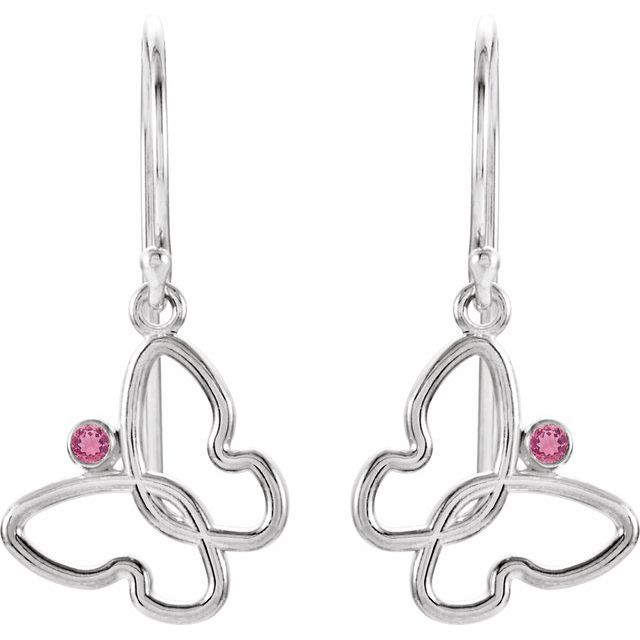 14K Yellow Natural Pink Tourmaline Butterfly Earrings