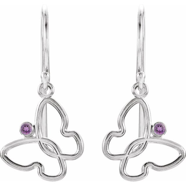 Sterling Silver Natural Amethyst Butterfly Earrings