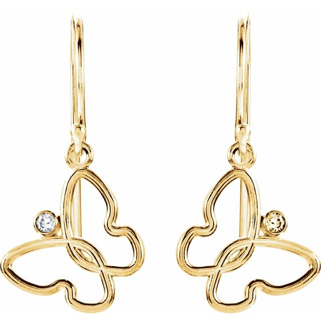 14K Yellow .04 CTW Natural Diamond Butterfly Earrings