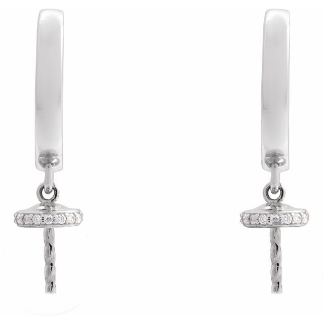 Sterling Silver .07 CTW Natural Diamond Semi-Set Hinged 14.2 mm Hoop Earrings for 8 mm Pearl