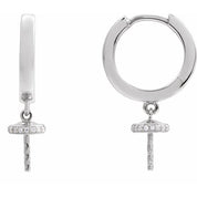 Sterling Silver .07 CTW Natural Diamond Semi-Set Hinged 14.2 mm Hoop Earrings for 8 mm Pearl