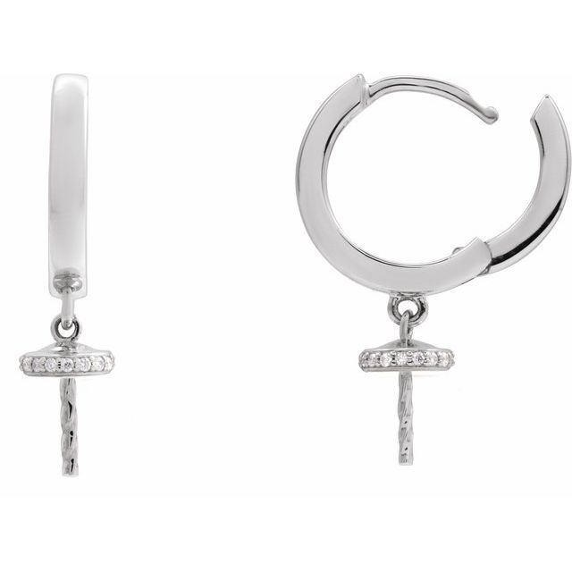 Sterling Silver .07 CTW Natural Diamond Semi-Set Hinged 14.2 mm Hoop Earrings for 8 mm Pearl
