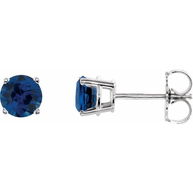 14K White 5 mm Natural Blue Sapphire Stud Earrings