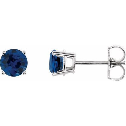 14K White 5 mm Natural Blue Sapphire Stud Earrings