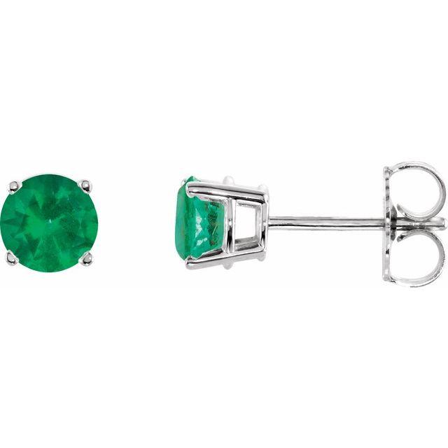 14K White 5 mm Natural Emerald Stud Earrings