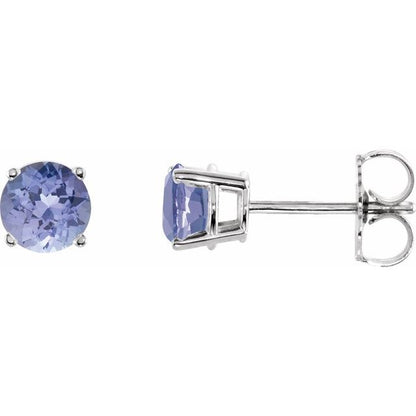 14K White 5 mm Natural Tanzanite Stud Earrings