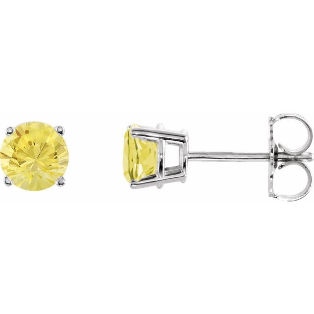 14K White 5 mm Natural Yellow Sapphire Stud Earrings