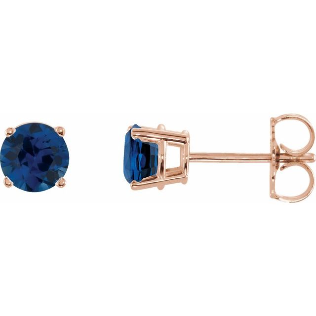 14K Rose 5 mm Natural Blue Sapphire Stud Earrings