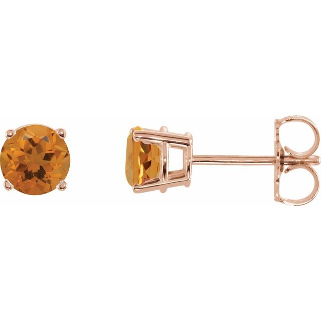 14K Rose 5 mm Natural Citrine Stud Earrings