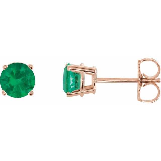 14K Rose 5 mm Natural Emerald Stud Earrings