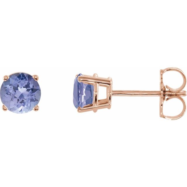 14K Rose 5 mm Natural Tanzanite Stud Earrings