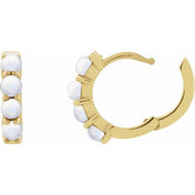 14K Yellow Natural Rainbow Moonstone Cabochon 14.7 mm Huggie Hoop Earring
