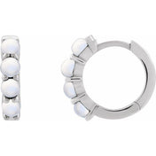 Sterling Silver Natural Rainbow Moonstone Cabochon 14.7 mm Huggie Hoop Earring