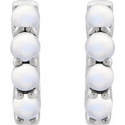 Platinum Natural Rainbow Moonstone Cabochon 14.7 mm Huggie Hoop Earring