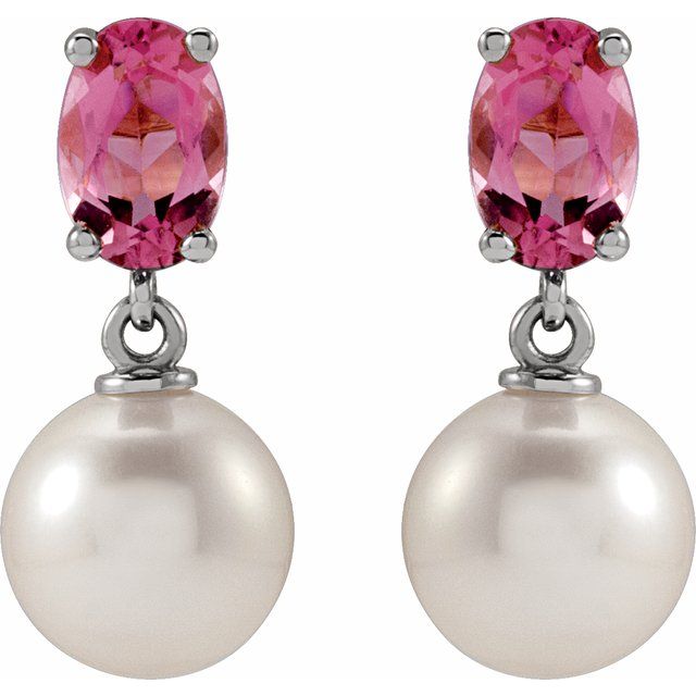 14K White Cultured White Akoya Pearl & Natural Aquamarine
