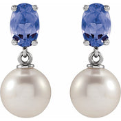 Sterling Silver Cultured White Akoya Pearl & Natural Tanzanite