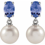 Sterling Silver Cultured White Akoya Pearl & Natural Tanzanite