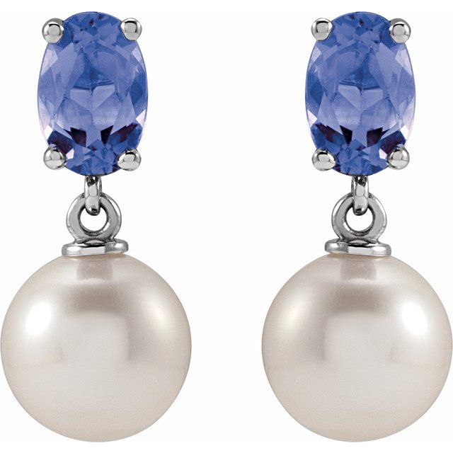 14K White Cultured White Akoya Pearl & Natural Tanzanite