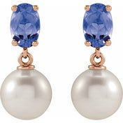 14K Rose Cultured White Akoya Pearl & Natural Tanzanite