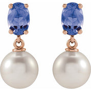 14K Rose Cultured White Akoya Pearl & Natural Tanzanite