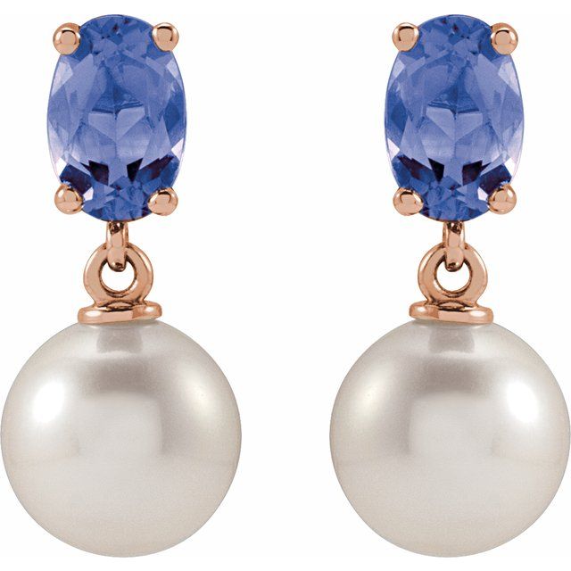 14K Rose Cultured White Akoya Pearl & Natural Tanzanite