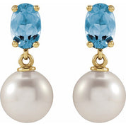 14K Yellow Cultured White Akoya Pearl & Natural Aquamarine