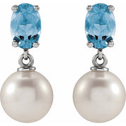 Platinum Cultured White Akoya Pearl & Natural Aquamarine