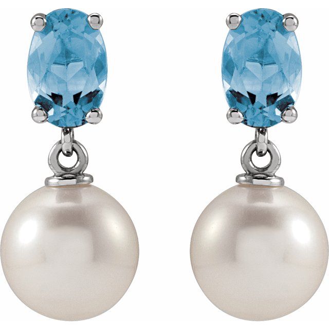 Platinum Cultured White Akoya Pearl & Natural Aquamarine